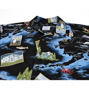 David Carey Originals Alaska Button Up Shirt‎ XXL Mount McKinley Map Iditarod